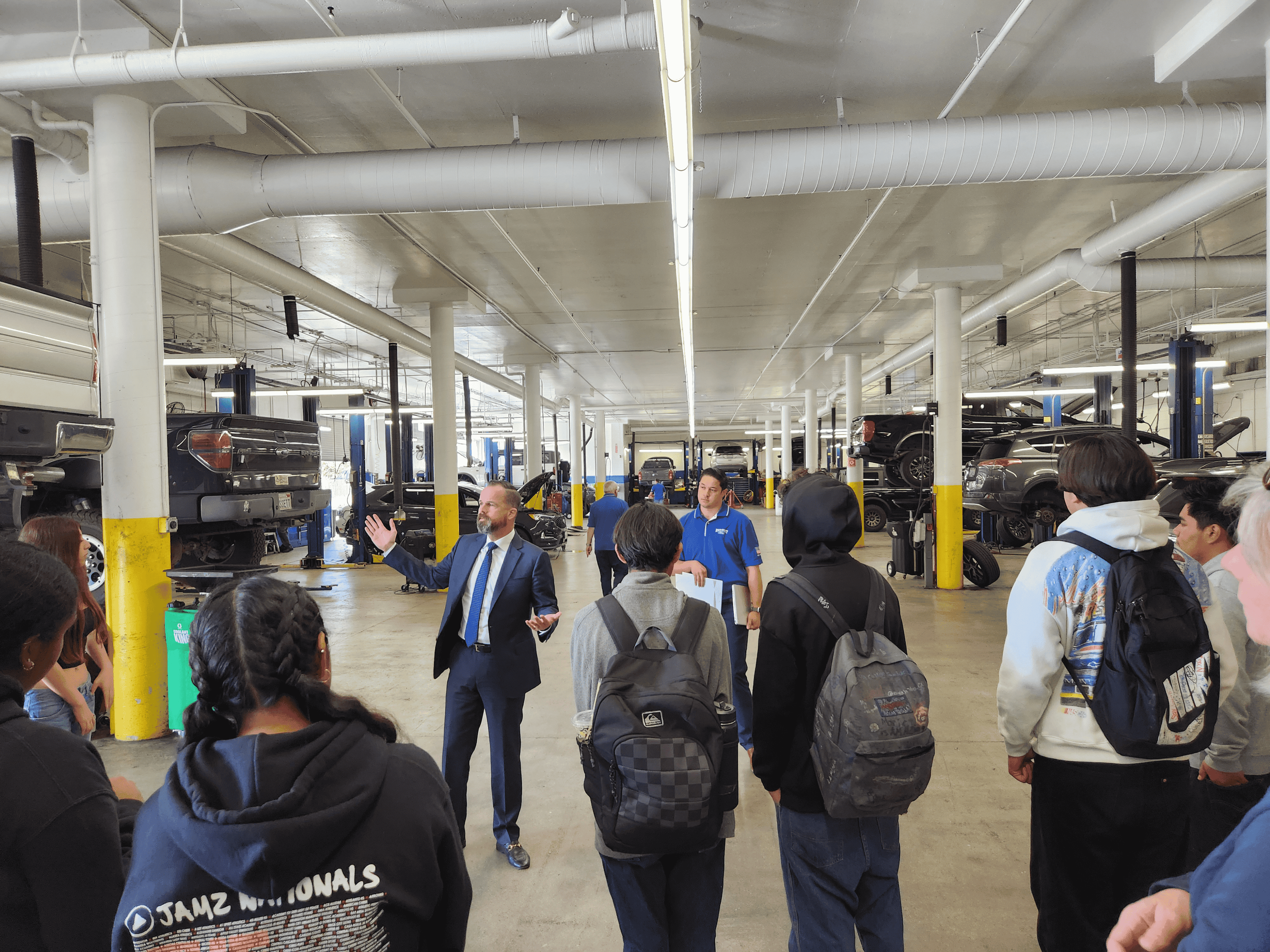 students in service bay